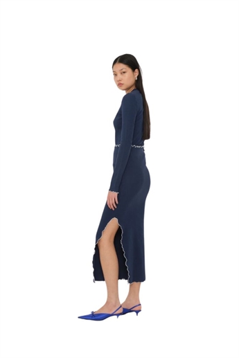 Rotate, Rib Long midi skirt, Navy